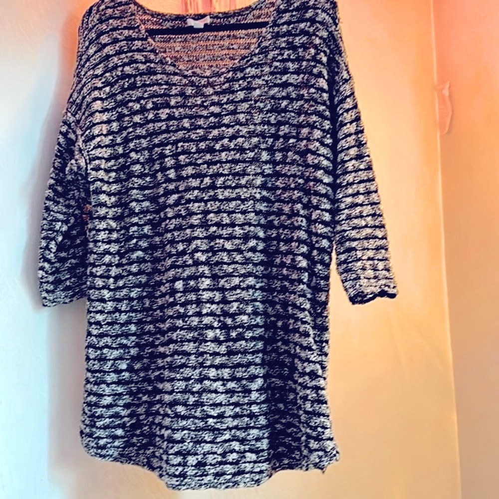 ⭐️J.JILL Varigate Striped Sweater, Black Marled, Sz. L, Crew Neck, 3/4 Sleeves 👓 - Picture 6 of 12